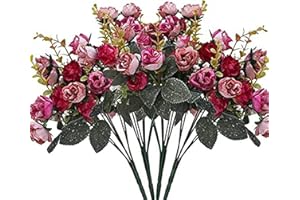 DOOLITT Powomuge Fiori Finti per Decorazioni, 21 Teste Di Foiri Artificiali, 2 Bouquets Fiori Artificiali per Decorazioni, Matrimoni E Abitazioni, Fiore Finto per Cimitero (Rosso Rosa)