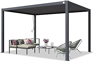 PRIMEYARD Pergola 3x4 m Aluminium-Pfosten mit Lamellendach aus Stahl anthrazitfarbene Terrassenüberdachung