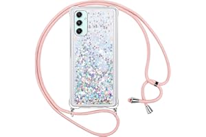 Vauki Funda para Samsung Galaxy A34 5G con Cuerda,Transparente Silicona Glitter Liquida Colgar Colgante Cristal Suave Carcasa,Brillante Arena Movediza con Cordón Case para Samsung A34 5G,Silver