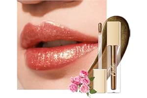 Oulac Brillo Labios Purpurina - Barra de Labios Líquida con Purpurina, Brillo de Labios Hidratante Transparente para Labios Secos | Enriquecido con Aceite Esencial Rosa, 4,5ml, Marrón (C07)