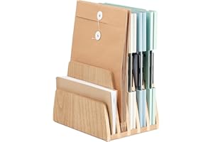 KIRIGEN Drewniany organizer na biurko, 5 przegródek, na dokumenty, do biura domowego, kolor naturalny