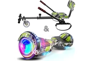 SISIGAD Hoverboard with Seat Attachment - Go Kart Conversion Kit - 6.5" Wheels Kids Hover Board with Bluetooth Speaker Lights Electric Self Balancing Scooter for Girls Boys Gift