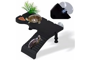 Turtle Basking Platform for Feeding Area,Turtle Tank Accessories for Small & Medium Turtles, 2 Strong Suction Cups and Dual Support Base,Reptile Habitat Accessories