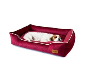 Halkalife Divano per Cani Impermeabile e Resistente all'abrasione. Divano Lussuoso e Glamour per Un Cane o Un Gatto. Letto Morbido per Cani. (S (60x40x15 cm), Ciliegia)