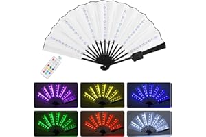 Easymaidi Handheld Folding LED Fan with Remote Control, Glowing Fan for Dancing, Cosplay, Wedding, Home Decor (White)
