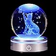 QIANYMY Cat 3D Crystal Ball with LED Light Base Unique Figurine Lamps Laser Engraved Nightlight for Kids Gifts Cat Lovers Girlfriend Wife Mom Lovers Girls Boys Birthday Christmas