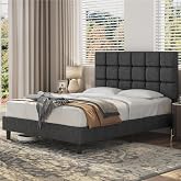 Yaheetech Upholstered Bed Frame Adjustable Headboard 160 x 200 cm Dark Grey