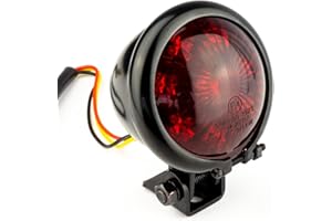 Iguana Custom Parts - Luce Freno Moto Posteriore Omologato Bate Style Custom Rotonda LED Nero Retro Vintage