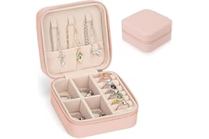 Eucomir Portagioie da Viaggio, Piccolo Porta Gioielli da Viaggio da Donna Portagioie Organizzatore in Pelle PU per Collane, Orecchini, Braccial, 10x 10x 5CM,Rosa