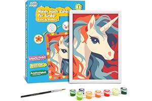 Zimrobin Malen Nach Zahlen für Kinder –12×8cm Malen Nach Zahlen Kinder ab 5 6 7 Jahre Mädchen und Junge，Kreatives Geschenk mit Rahmen 1 Pinsel und Acrylfarben(Schönes Einhorn)