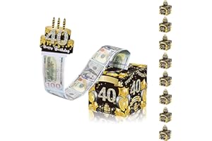 MIENOCOL Tirelire noire et dorée avec inscription « Happy 40th Birthday » pour cadeau en espèces, cadeau surprise pour homme et femme, cadeau d'anniversaire de 40 ans, boîte de présentation pour argent