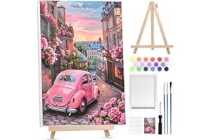 Lxmsja Framed Paint by Numbers for Adults Beginner with Wooden Easel, Landscape Painting by Numbers for Adults on Canvas, DIY Acrylic Painting Kit Art and Crafts for Home Wall Decor, 8x12inch