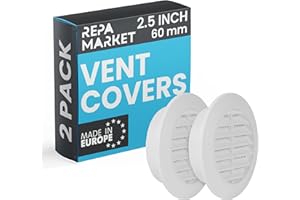 Repa Market Griglia di ventilazione per interni ed esterni, 60 mm, confezione da 2, con rete in plastica, per condotti a parete per interni ed esterni, HVAC, per cucina e bagno, colore: bianco