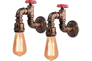 iDEGU Lot de 2 Applique Murale Industrielle, Vintage Lampe Murale Style de Tuyau Rétro Art Déco Lampe de Mur pour Bar Cuisine Restaurant Café Couloir (Rouillé, Robinet H)