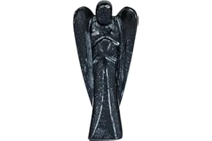 ‎FASHIONZAADI FASHIONZAADI Black Agate Gemstone Guardian Pocket Angel Figurine for Reiki Healing Crystal Statue | Hand Carved I Chakra Balancing | Aura Cleansing & EMF Protection Crystals Size :- 2-2.5 Inch Approx
