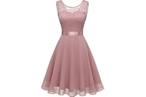 Berylove Cocktailkleid Damen Abendkleider Elegant für Hochzeit Kleid Hochzeitsgast Chiffon Ärmellos Spitzenkleid