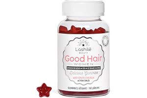 Lashilé Beauty - Complément Alimentaire - Anti-Chute Cheveux, Croissance & Force - Good Hair Women Vitamines Made in France -Biotine, Zinc, Fer, MSM, Vitamines B6 - Cure 1 Mois 60 Gummies