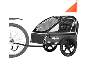 Sepnine Remorque de vélo Pliable Compatible pour 1 à 2 Enfants à partir de 12 Mois, Fixation Rapide au vélo, Pliable, avec Harnais à 5 Points et Sacs de Rangement