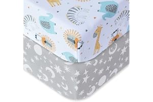 Little Grape Land Spannbettlaken Spannbetttücher für Babybetten Kinderbett, atmungsaktives Mikrofaser Matratzenbettlaken, Oeko-TEX Zertifiziert, 70x140cm, 2er, Tier/Stern