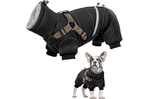 PUMYPOREITY Wodoodporny płaszcz dla psa, gruba kurtka polarowa, wiatroszczelny, ciepły płaszcz na całe ciało, dla małych psów, szczeniaków, zimowe ubrania odblaskowe, outdoorowa kurtka śnieżna z wbudowaną uprzężą