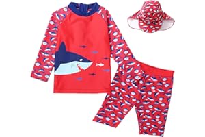 7-Mi Boys Sun Protection UPF 50+ Rash Guard Set Kids Swimsuit Shirt Trunk Set 1-5Year…