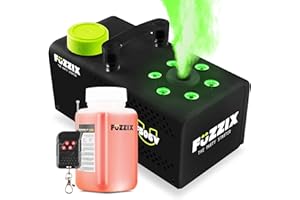 Fuzzix F506V Machine à Fumée Verticale 500 Watts RGB avec Télécommande - Liquide Inclus, Puissante et Compacte, Niveau de Réservoir, Idéal pour les Anniversaires, Soirées Halloween