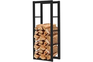 AMOS Metal Firewood Log Rack Stand Holder For Outdoor Indoor Fireplace Wood Storage Shelf, Black, 100 x 25 x 40CM