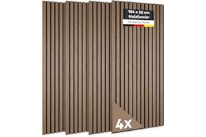 JELLE & JACOB Wandpaneele Akustikpaneele Holz Furnier Walnuss 104x52 cm, 4er Set 3D Wandpaneele Holz Wandverkleidung, Akustikpaneel Deko Wohnzimmer, Garderobe, Akustik Wand Paneele