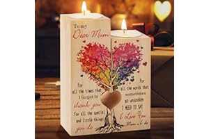 Funnli Mum Gifts, Wooden Heart Shaped Candle Holder, Ideal Mothers Day, Birthday, Thanksgiving Day Gifts for Mum/Mummy from Daughter Son