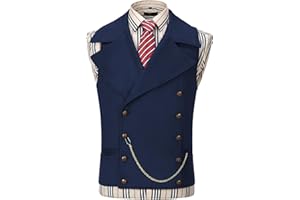 AeoTeokey Chaleco de ante para hombre traje cruzado clásico vaquero chaleco de cuero sintético solapa grande