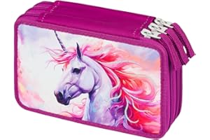 Baagl 3 Fach Federmäppchen für Mädchen, Schulmäppchen für Schreibwaren, Schulsachen Federtasche, Mädchen Federmappe, Mäppchen für Schule (Königliche Einhorn)