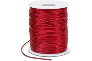 LEREATI Fil Nylon pour Bracelet 1.5mm x 100m Cordon Satin de Soie Cordon Coulissant, Fil pour Tisser des Colliers, Perle, Bijoux, Macramé, Artisanat DIY (Rouge)