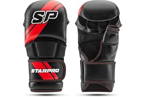 Starpro Guantes MMA de Cuero PU para Sparring y Agarre en el Entrenamiento de Combate Muay Thai Artes Marciales MMA Kickboxing Fitness - Hombres y Mujeres - Negro