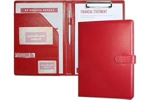 Mymazn Cartella Porta Documenti A4 Pu Pelle Portablocco Con Pinza Cartellina Portadocumenti Cartelline Portablocchi (Rosso)