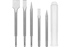 WIKSITE 5-Piece SDS Plus Hammer Chisel Set Heavy Duty Steel SDS Drill Bit Set SDS Plus Impact Drill Bit Includes 3 Flat Chiseland 2 Point Chiselfor Concrete Tile Cement Stone Masonry and Other Brick Wall