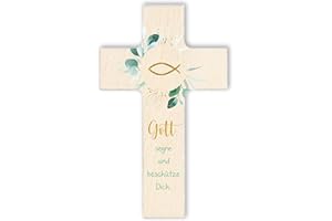 Fritz Cox Holzkreuz Fisch | Gott segne und beschütze Dich | christliches Geschenk für Kinder natur,15cm