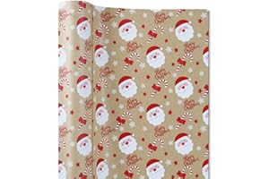 FullJoyHut Rouleau de Papier Cadeau de Noël 44cm x 15M - Motif Flocons de Neige et Père Noël, Rouleau de Papier Kraft de Noël pour Emballage Cadeaux de Noël
