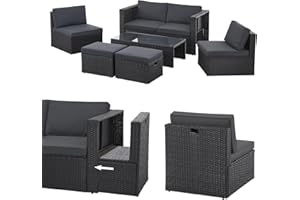 Juskys Polyrattan Gartenmöbel Set Salou - Outdoor Lounge wetterfest 6 Personen - Sitzecke mit Tisch & Kissen für Garten, Balkon, Terrasse - Schwarz