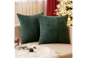 EMEMA Kissenbezug 40x40 cm Weihnachten Kordsamt Kissenbezüge Dekokissen Sofakissen Cord Kissenhülle Zierkissenbezug Kord Dekorative Weiche für Sofa Wohnzimmer Schlafzimmer 2er Set Dunkelgrün