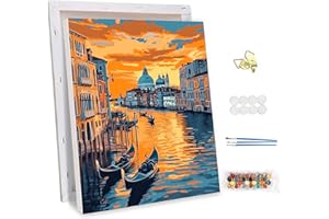 NEWENMO Canales de Venecia Pintar por Numeros con Marco,Vista del Atardecer Pintura por Números para Adultos Principiantes,DIY Pintura al Óleo Kit,Easy Paint by Numbers,para Decoracion Hogar 30x40cm
