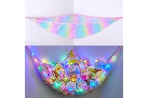 BeBeJoJo Stuffed Animals Storage with LED Light Toy Hammock Corner Room Decor Kids Toy Storage Organizer Wall Decor Net for Stuffed Animals