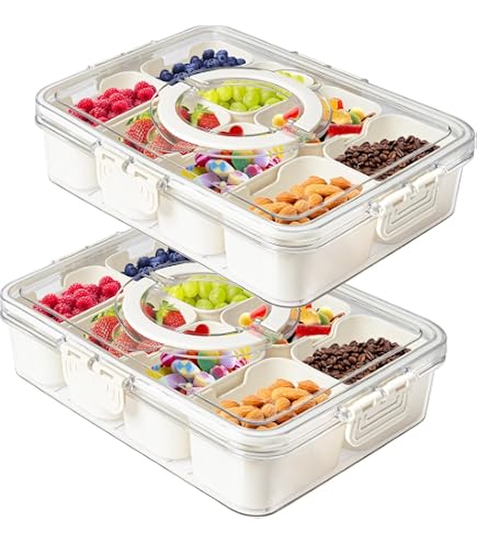 Contenitore per snack con 8 scomparti, con coperchio e maniglia, per picnic, riunioni di famiglia, snack, per caramelle, biscotti, frutta, noci, snack (Large
