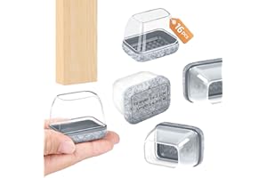 ZDDLOINP 16PCS Chair Leg Floor Protectors, Rectangle Chair Leg Protection Caps, Small Clear Silicone Chair Leg Covers with Gray Felt Pads for Hardwood Floors, No Noise No Scratches