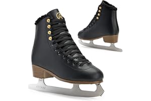ATTABO Eiskunstlauf Schlittschuhe Damen ISLA Schwarz Größe 37-41EU Edelstahlkufe Ideal für Anfänger oder Fortgeschrittene PVC Obermaterial Starker Knöchelschutz und Stabilität beim Fahren auf dem EIS
