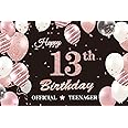 13th Birthday Party Decorations Black and Rose Gold, Fabric Backdrop Banner Photography Background for Boy Girl 13th Birthday Table Wall Decoration