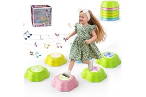 BROLTEJA Hlieeosfcn Light Up Musical Stepping Stones for Kids,6 PCS Durable Non-Slip Sensory Balance Stones, Light up & Music Jump Balance Stepping Stones Kids, for Garden & Playground Activity