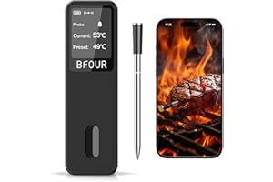 BFOUR BF-30 PRO Fleischthermometer kabelloses, Bluetooth Grillthermometer mit App-Verbindung,LCD-Display,IP67 wasserdicht,Bratenthermometer für BBQ, Backofen, Grill, Küche