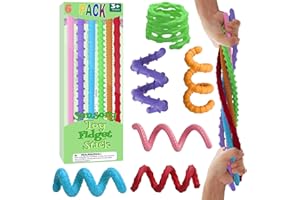 HOPIHY 6 Pack Fidget Stick Toys - 9.68 Inch Sensory Fidgets for Kids & Adults, ADHD Autism Anxiety Relief Stretchy Sticks, Quiet Stress Toys for Classroom Office Travel