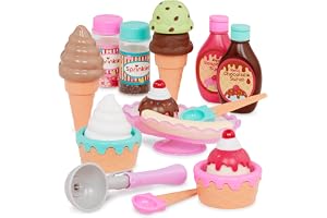 Battat Ice Cream Play Set, Sweet Treats Parlour, 21-Piece Toy Food Playset | Play Circle pretend play kitchen accessories with scoop, cones, cups, syrups, sprinkles, banana split dish, Playset, 3+ Years