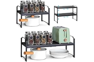 Avilia Scaffale Estensibile, Supporto da Cucina Regolabile con Capacità di Carico 10 kg, Scaffale con Design Versatile per Cucina, Bagno e Soggiorno 53x21x22cm Nero
